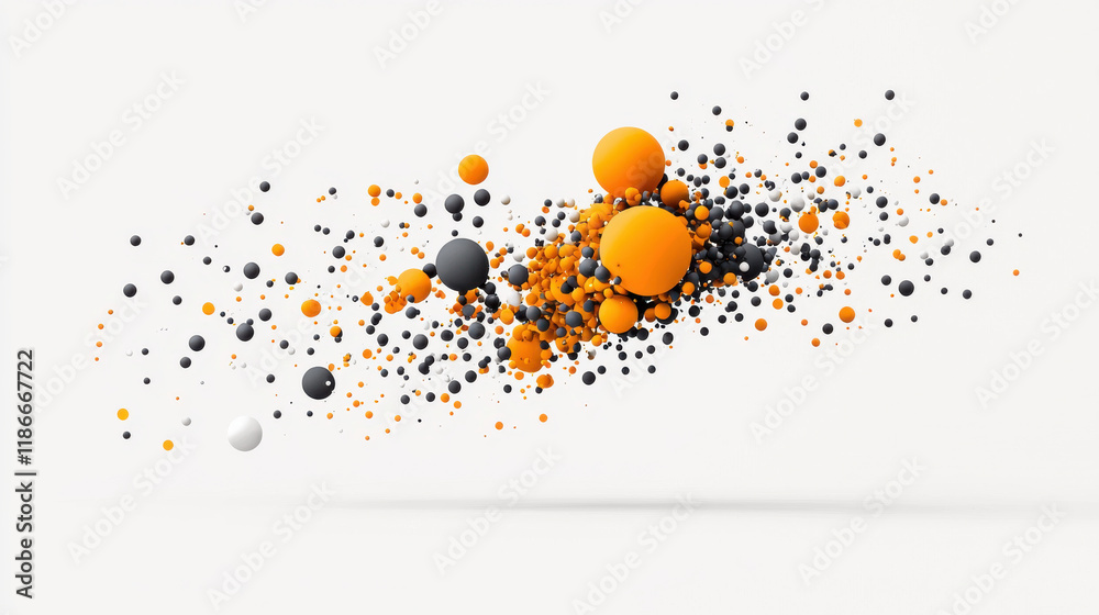Aufkleber dynamic composition of colorful spheres in orange, black, and white, creating vibrant visual effect.