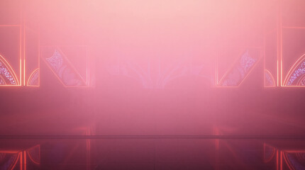 Obraz premium Neon lights glowing in foggy interior. Art deco style wallpaper in pastel pink color