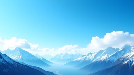 Fototapeta premium A panoramic view of snow-capped mountains under a bright blue sky