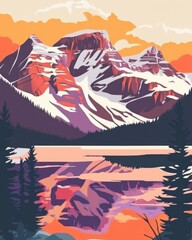 Vector style illustration of glacier national park in montana colorful poster