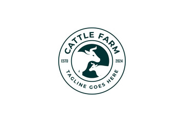 Circle emblem cattle animal farm logo design template vector illustration
