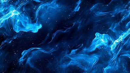 Abstract blue swirls and nebula-like patterns on a dark background.
