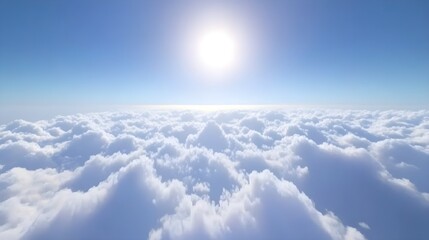 Naklejka premium Soft White Clouds Against a Bright Blue Sky with Sunlit Atmosphere
