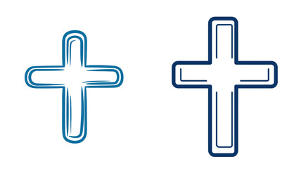 Obraz premium Two stylized crosses in blue outline design on a white background. transparent background.