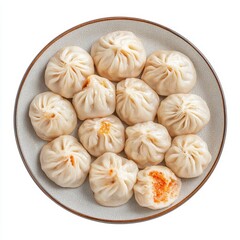 Delicious dumplings arranged neatly on a plate, showcasing their pleated design and soft texture, perfect for a culinary or food-related theme.