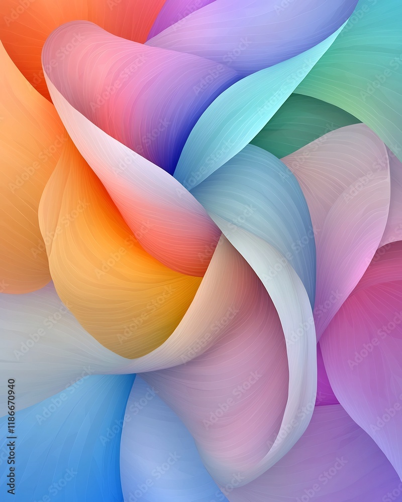Poster mesmerizing iridescent contours in a dynamic kaleidoscopic abstract art design featuring rhythmic fr