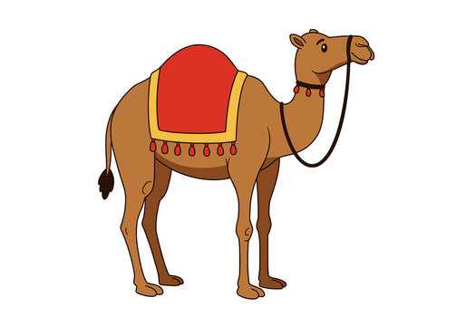 recommend clip art: Clip Art of a Camel. A cartoon illustration of a friendly, smiling camel with a red saddle and green bridle.