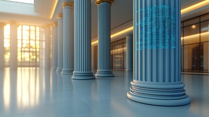 Classical Columns Displaying Digital Data In Modern Setting
