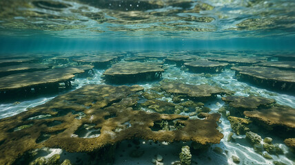 Vibrant Coral Reefs and Seagrass Under Shallow Sunlit Waters