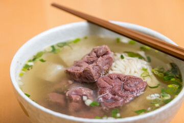 Taiwanese traditional beef noodle soup meal