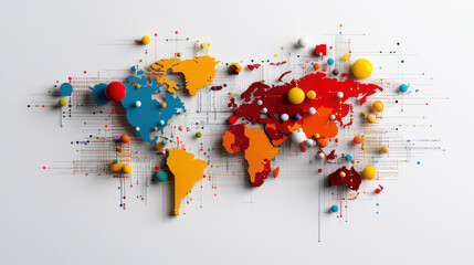 colorful world map illustration with data points and graphs, representing global market analysis and data driven insights