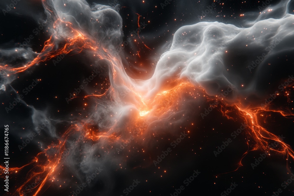 Poster a haunting depiction of a dark void in space, with faint glowing stars barely visible around a massi