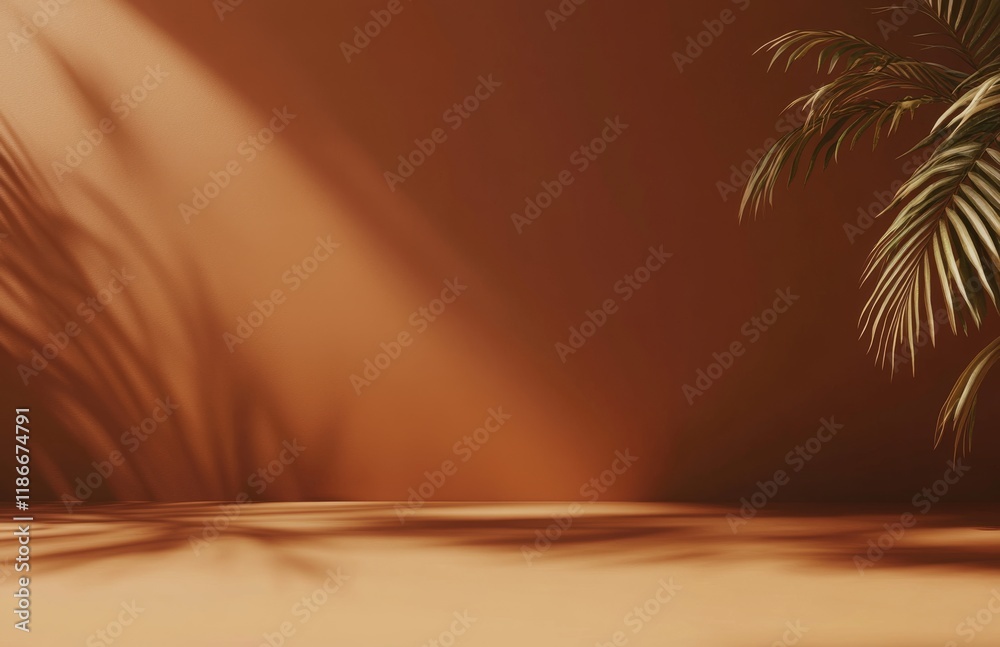 Poster subtle gradient of brown with shadows and leaves creating a minimalist background