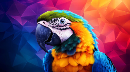 Fototapeta premium Colorful Parrot Portrait with Vibrant Background and Geometric Design Elements
