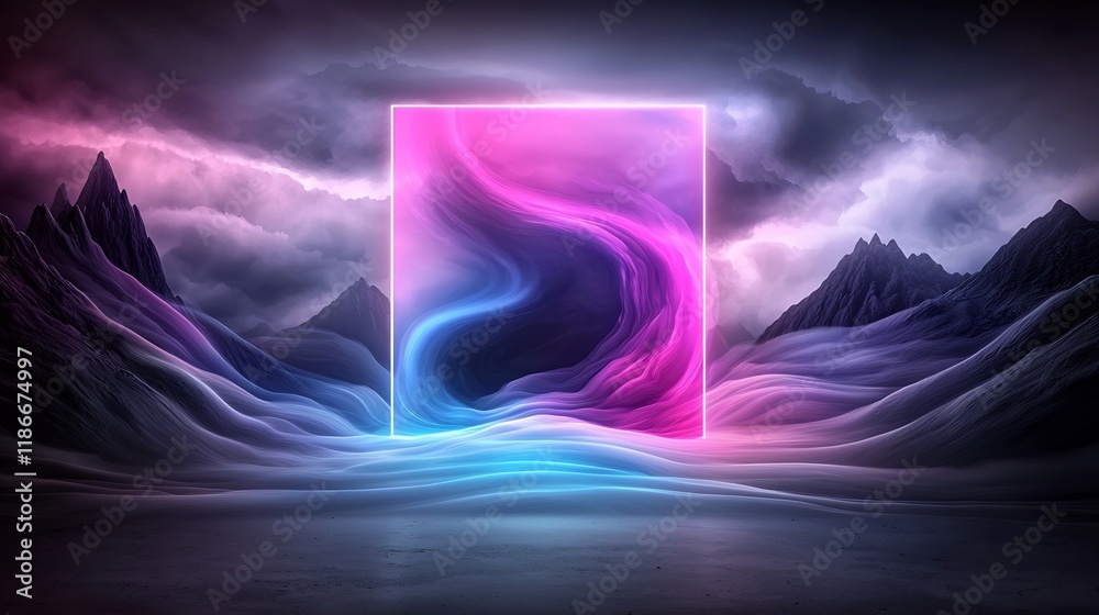 Poster mesmerizing iridescent contours flow and undulate in a visually stunning kaleidoscopic digital paint