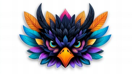 Obraz premium Vibrant digital art of a majestic bird's head, adorned with colorful feathers. Intricate details and bold colors create a striking image.
