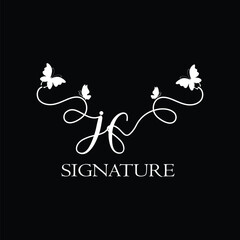 JF Handwritten initial letter, JF simple signature vector logo with butterfly shape variation, beauty, photography letter logo design. J F