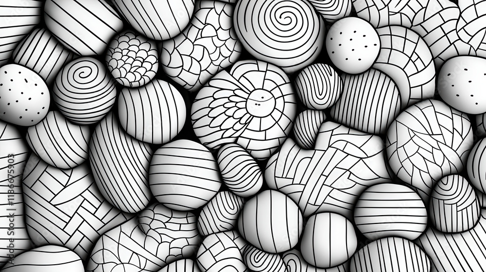 Leinwandbilder creative assortment of hand drawn geometric shapes in black and white, featuring various patterns an