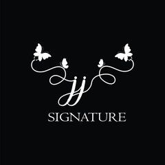 JJ Handwritten initial letter, JJ simple signature vector logo with butterfly shape variation, beauty, photography letter logo design. J J