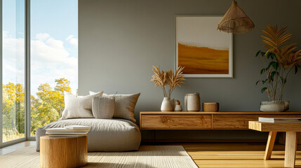 Cozy living room with natural light and minimalist decor in a contemporary setting