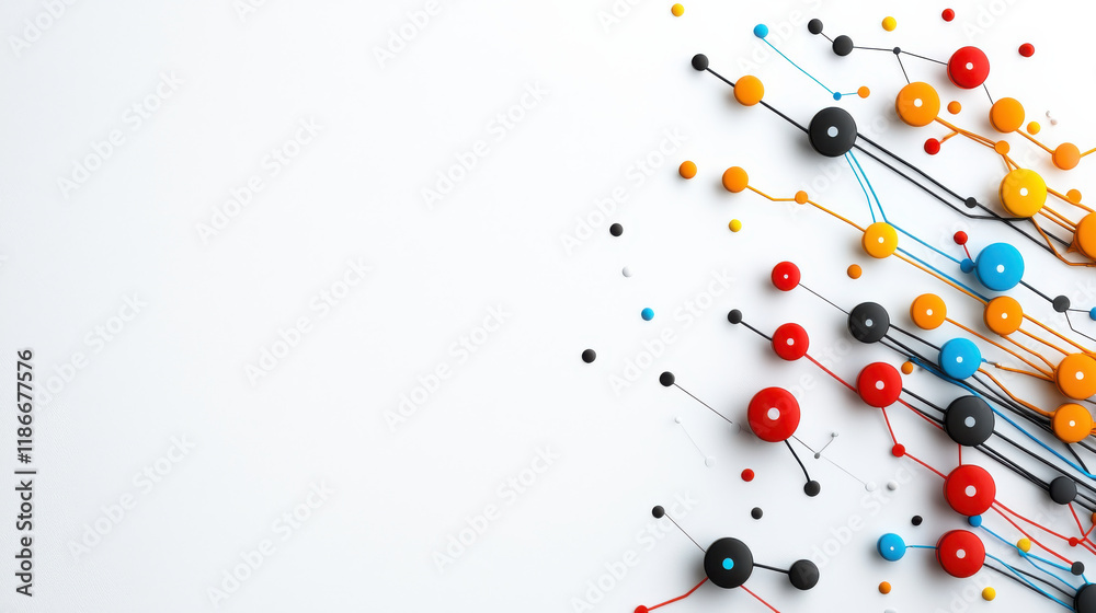 Poster Colorful abstract design with interconnected circles and lines, representing data flow and creativity. This vibrant composition is ideal for technology and innovation themes