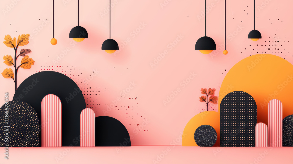 Leinwandbilder creative mix of geometric designs featuring colorful shapes and hanging lights. vibrant colors and p
