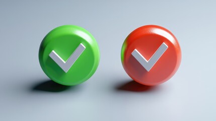 Two buttons with a red and green color scheme, featuring a check mark icon