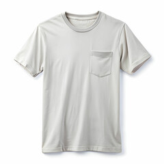 A plain t-shirt with a pocket design, laid flat on a surface