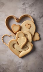 Obraz premium A heart-shaped cookie cutter with sugar cookies in the shape of hearts and other love-themed shapes, , heart shaped cookie cutter, heart shaped treats