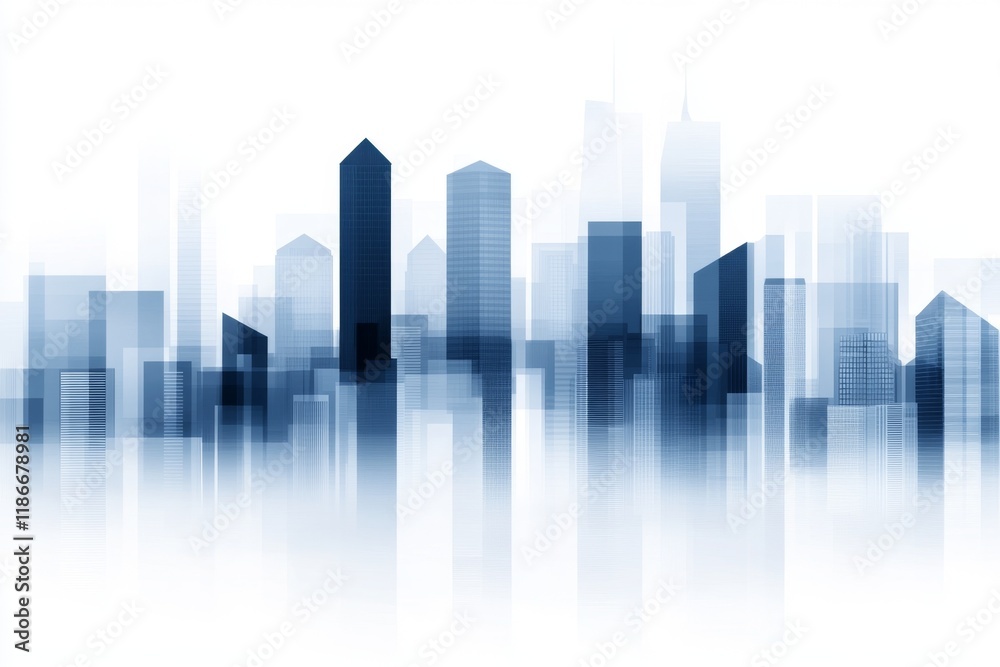 Poster a minimalist depiction of an urban skyline, with simple geometric shapes representing skyscrapers in