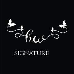 KW Handwritten initial letter, KW simple signature vector logo with butterfly shape variation, beauty, photography letter logo design. K W