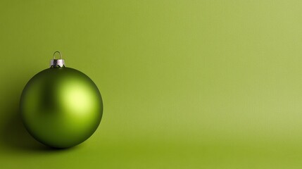 Single Green Christmas Ornament on Olive Green Background