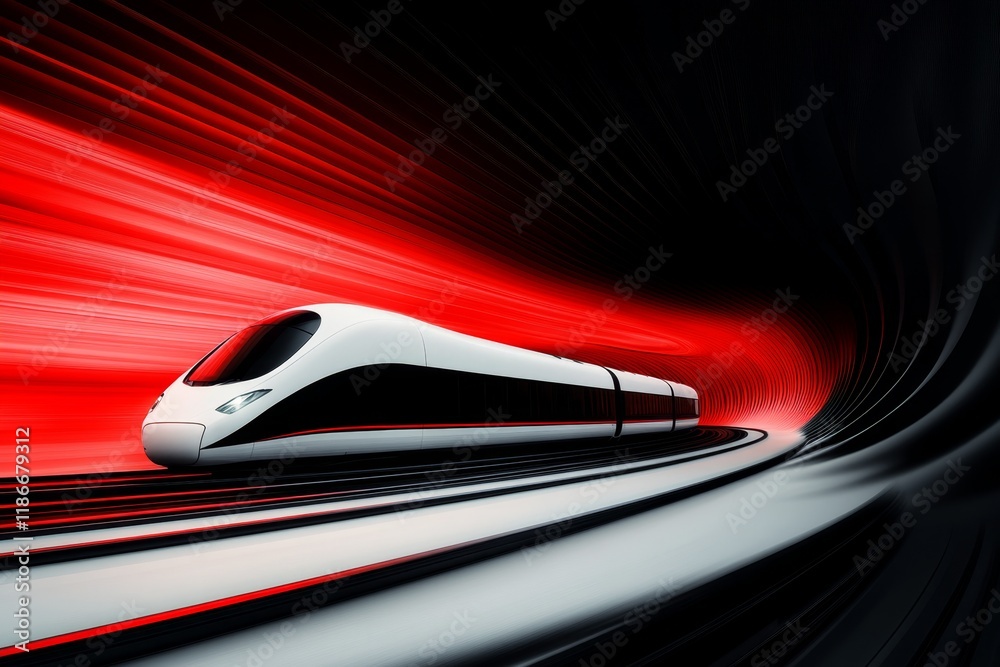 Poster A minimalist graphic of a subway train entering a tunnel, with clean lines and soft contrasts of light and shadow