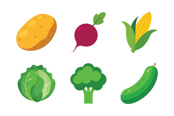 A set of colorful vegetables vector illustration.