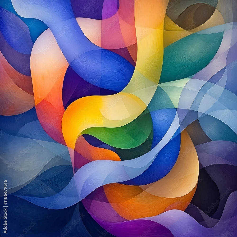 Poster enchanting abstract backdrop with sinuous iridescent silhouettes in a visually striking shimmering s