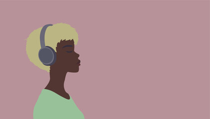 girl with headphones listening music