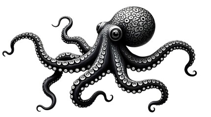 Elegant Black Octopus Detailed Design Monochrome Ink Style Illustration