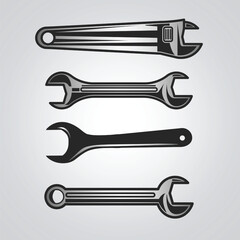 Rench tool hand-drawn vector icon design template. Vector design template