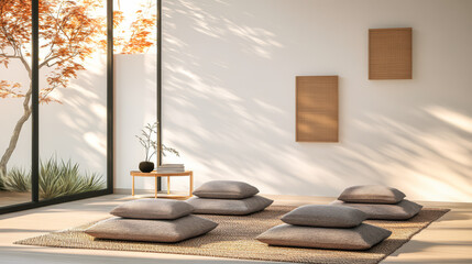 Serene interior with cushions and natural light in a contemporary space