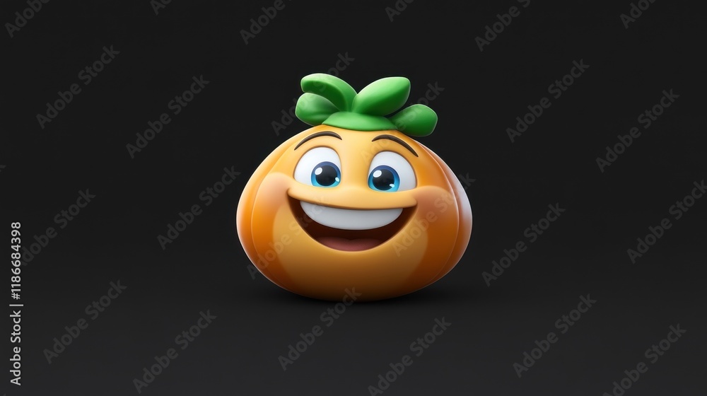 Canvas Prints Cartoon orange fruit emoji with a happy expression.