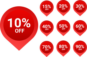 sale off percent, discount special offer price promotion tag, discount 10%, 15%, 20%, 30%, 40%, 50%, 60%, 70%, 80%, 90% vector art illustration