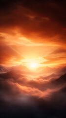 Obraz premium Fiery sunset over mountains and clouds, creating serene view