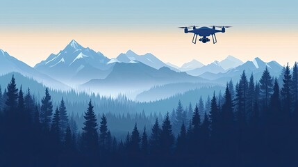 Fototapeta na wymiar Drone flying over a majestic mountain range and forest