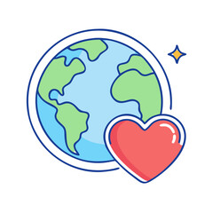 earth and heart icon vector icon, earth day vector illustration - simple illustration of earth and heart icon perfect for logos, and earth day-themed designs.