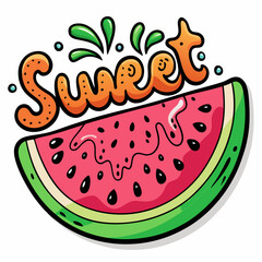  a slice of juicy watermelon with splashes around it and include the words 