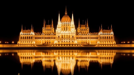 Fototapeta premium Majestic Hungarian Parliament Building at Night