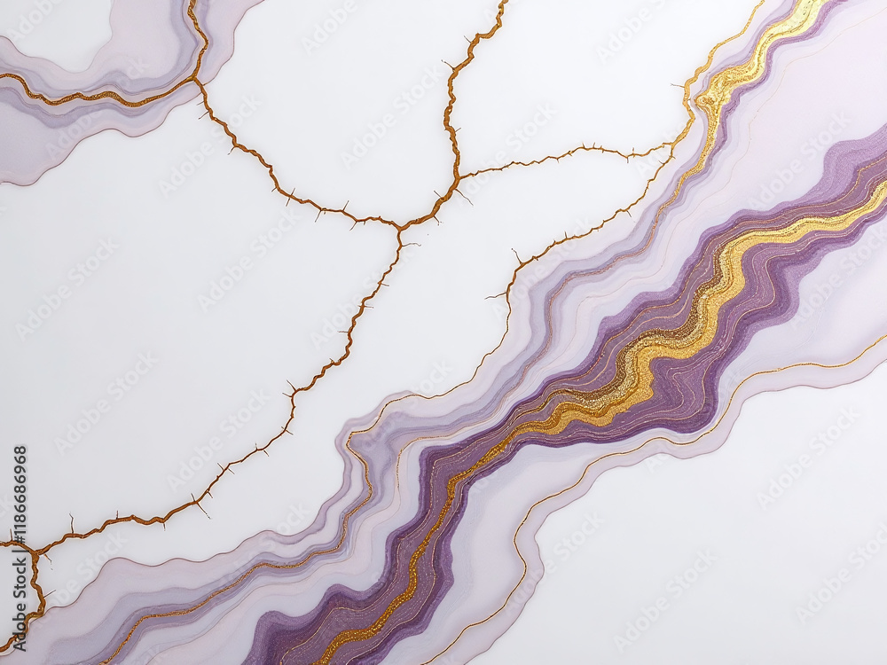 Poster elegant marble texture features white, purple, and gold veins set against a sophisticated background