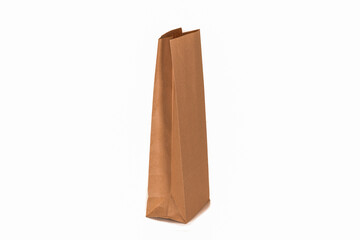 Recycled paper kraft long shopping bag isolated on white background.
