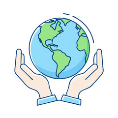 hands holding earth vector icon, earth day vector illustration - simple illustration of hands holding earth perfect for logos, and earth day-themed designs.