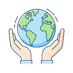 hands holding earth vector icon, earth day vector illustration - simple illustration of hands holding earth perfect for logos, and earth day-themed designs.